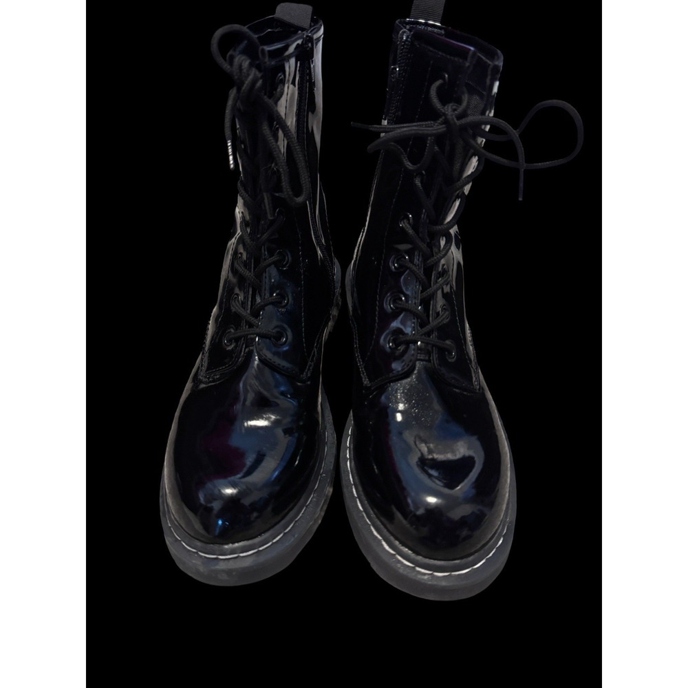 Wild Pair Black Patent Leather Lace Up Combat Boots Women's size 7.5